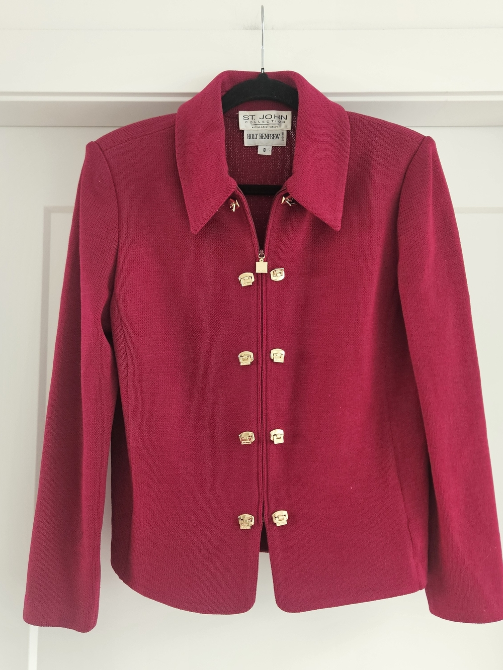 St. John Vibrant Knit Blazer with Gold-Tone Accents Wool Blend Vintage Sz 8